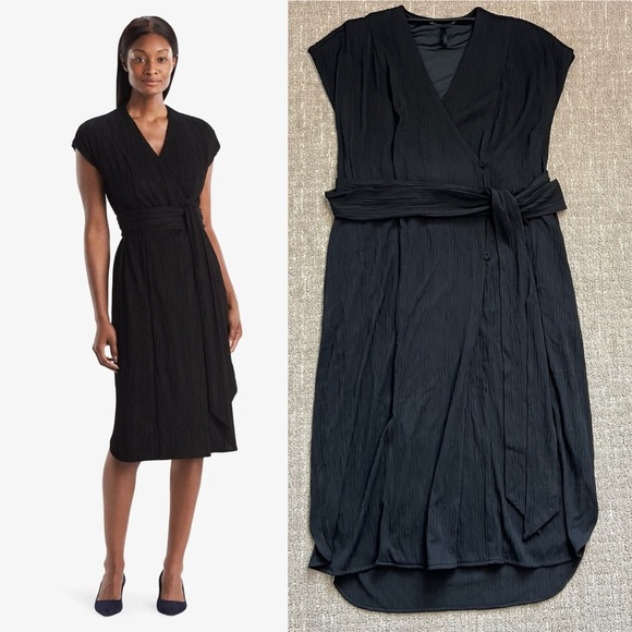 MM Lafleur Dresses & Skirts - MM Lafleur New York Black Pleated Jersey Wrap Devlin Midi Dress Black Size 10